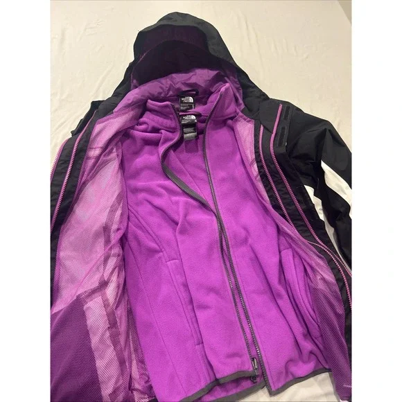 The North Face Girls Size XL 18 Hyvent Jacket 3-in-1 Shell Black Pink Ski Rain - Picture 3 of 16